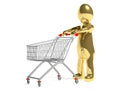 3d man and a shopping cart Royalty Free Stock Photo