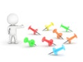 3D Man showing colorful pins Royalty Free Stock Photo
