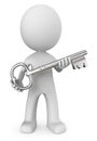 3D man with silver key Royalty Free Stock Photo