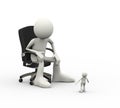 3d man sitting on chair and small person