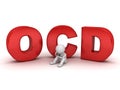 3d man sitting with red ocd text or Obsessive compulsive disorder