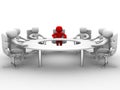 3D man sitting at a round table and having business meeting