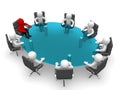 3D man sitting at a round table and having business meeting