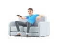 3d man sitting in sofa and zapping Royalty Free Stock Photo