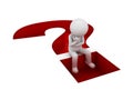 3d man sitting and thinking on red question mark hole isolated over white Royalty Free Stock Photo