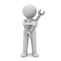 3d man standing with arms crossed and holding wrench for maintenance services