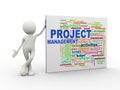 3d man standing with project management wordcloud word tags