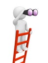 3d man standing on the top of ladder and looking through binoculars.