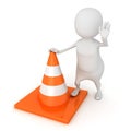 3d man in stop position with road construction traffic cone Royalty Free Stock Photo