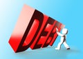 3d man stopping red DEBT word falling, 3D illustration