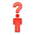 3d man symbol thinking with question mark above his head over white background with shadow Royalty Free Stock Photo