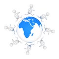 3d man team running on blue planet Earth globe Royalty Free Stock Photo