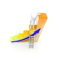 3d man on the top of bar graph with the help of ladder concept Royalty Free Stock Photo