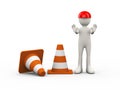 3d man with traffic cone stop gesture pose Royalty Free Stock Photo