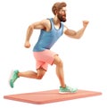 3d man trains on the mat. 3d illustration render isolated transparent. Bearded sportsman doing dynamic warm-up exercises Royalty Free Stock Photo