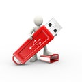 3d man and usb flash drive Royalty Free Stock Photo