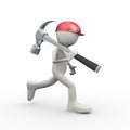 3d man using helmet running with claw hammer Royalty Free Stock Photo