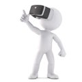 3D man with VR glasses pointing at invisible object. 3D illustration. Isolated