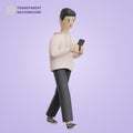 3D Man Walking Mobile Phone Happy Work from Anywhere