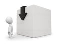 3d man watching flow of a arrow graph moving downwards in a cube concept