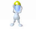 3d man wearing a face protector and hardhat