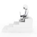 3d man working on laptop and sitting on stairs illustration