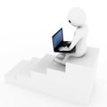 3d man working on laptop and sitting on stairs illustration