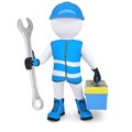 3d man with wrench and tool box