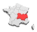 Map of Auvergne-RhÃÂ´ne-Alpes region, France