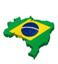 3D Map of Brazil with Brazilian Flag