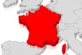 France - political map, red country shape, borders