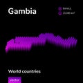 3d map of Gambia. Stylized striped vector isometric Map of Gambia is in neon violet colors on black background