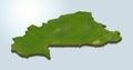 3D map green of Burkina Faso on White background