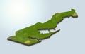 3D map green of Monaco on White background