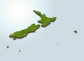 3D map green of New Zealand on white background Royalty Free Stock Photo