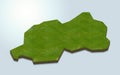 3D map green of Rwanda on white background