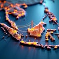 3D Map of Indonesia\'s Interconnected Electricity Grid, generative ai Royalty Free Stock Photo