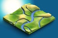 3d map isometric with branches of canals of water and rivers Royalty Free Stock Photo