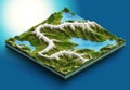 3d map isometric of a chain of mountains and forest Royalty Free Stock Photo