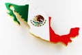 Map of Mexico land border with flag. Mexico map on white background. 3d rendering Royalty Free Stock Photo