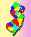 3d Map of New Jersey state with borders of the counties and different colour.  United State of America, US, United State Royalty Free Stock Photo