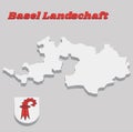 3D Map outline and Coat of arms of Basel-Landschaft, The canton of Switzerland Royalty Free Stock Photo