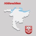 3D Map outline and Coat of arms of Nidwalden, The canton of Switzerland Royalty Free Stock Photo