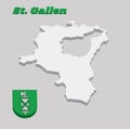 3D Map outline and Coat of arms of Sankt Gallen, The canton of Switzerland