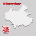 3D Map outline and Coat of arms of Winterthur, The city in the canton of Zurich in Switzerland