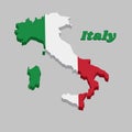 3D Map outline country shaped like a boot and flag of Italy, It is A vertical tricolor of green white and red