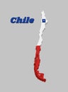 3D Map outline of and flag Chile, a horizontal bicolor of white and red with the blue square on the upper corner and the white