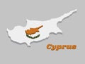 3D Map outline and flag of Cyprus, an outline of the country of Cyprus above twin olive branches on a white field