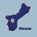 3D Map outline and flag of Guam, A dark blue background with a thin red border and the Seal of Guam in the center