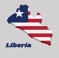 3D Map outline and flag of Liberia, Eleven horizontal stripes alternating red and white; in the canton, a white star on a blue